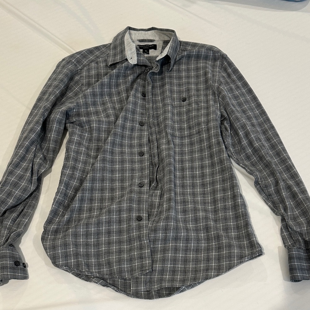 Banana Republic Men's Black and White Plaid Shirt